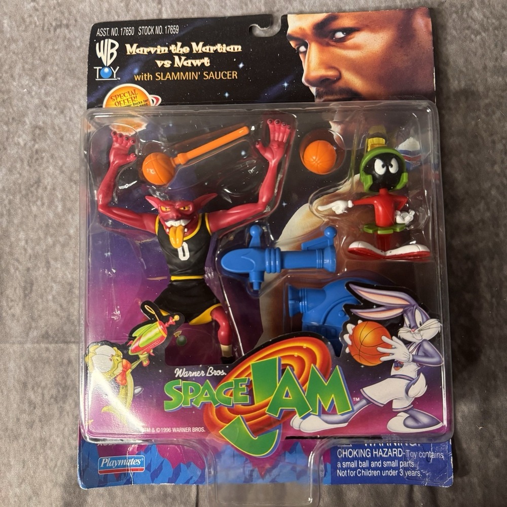 Vintage 1996 WB Playmate Space Jam Marvin The Martian vs Nawt Slammin Saucer